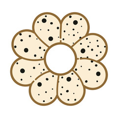 Donut vector Illustration. Sweet sugar icing donuts. Top view of doughnuts. Confectionery dessert. Chocolate confectionery isolated on white background. Flat design.