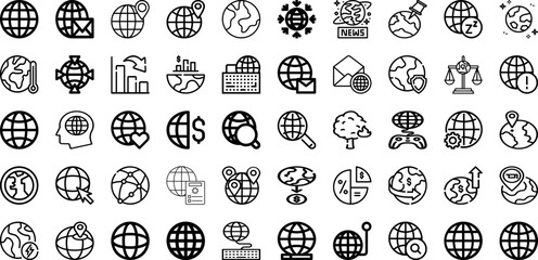Set Of Global Icons Collection Isolated Silhouette Solid Icons Including Global, Business, Network, Concept, Internet, Technology, Background Infographic Elements Logo Vector Illustration