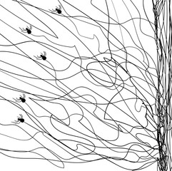 Fototapeta premium Spiders float in the air, swaying in the wind along with the web