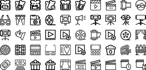 Set Of Movie Icons Collection Isolated Silhouette Solid Icons Including Movie, Video, Theater, Cinema, Film, Entertainment, Illustration Infographic Elements Logo Vector Illustration