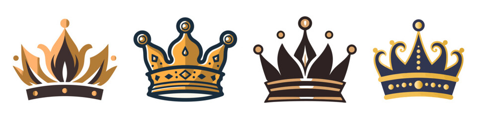 Vector collection of creative king and queen crowns symbols or logo elements. Vector illustration