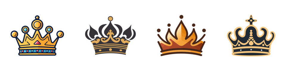Vector collection of creative king and queen crowns symbols or logo elements. Vector illustration