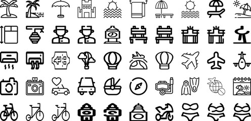 Set Of Travel Icons Collection Isolated Silhouette Solid Icons Including Journey, Airplane, Vacation, Tourism, Holiday, Travel, Trip Infographic Elements Logo Vector Illustration