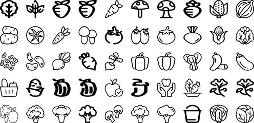 Set Of Vegetable Icons Collection Isolated Silhouette Solid Icons Including Organic, Healthy, Fresh, Vegetable, Fruit, Vegetarian, Food Infographic Elements Logo Vector Illustration