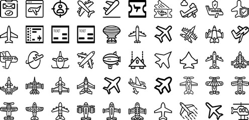 Set Of Airplane Icons Collection Isolated Silhouette Solid Icons Including Airplane, Aircraft, Flight, Fly, Transport, Travel, Plane Infographic Elements Logo Vector Illustration