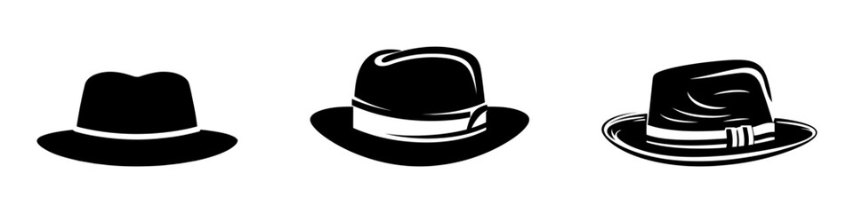 Black vector hat set. Vector logo, icon set isolated on white background