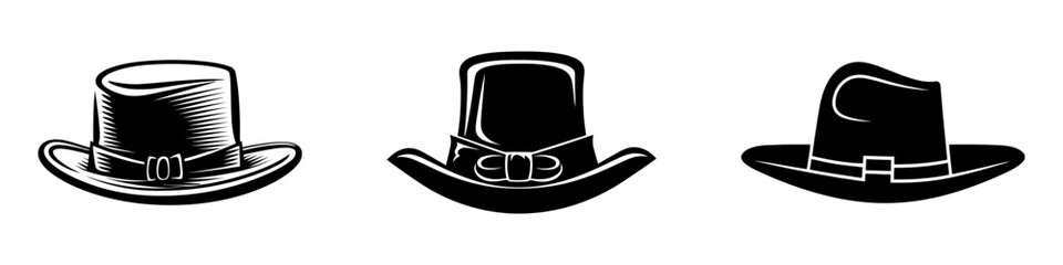 Black vector hat set. Vector logo, icon set isolated on white background