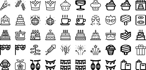 Set Of Birthday Icons Collection Isolated Silhouette Solid Icons Including Design, Celebration, Birthday, Greeting, Card, Happy, Party Infographic Elements Logo Vector Illustration