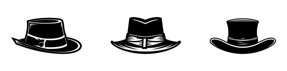 Black vector hat set. Vector logo, icon set isolated on white background