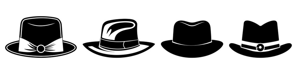 Black vector hat set. Vector logo, icon set isolated on white background