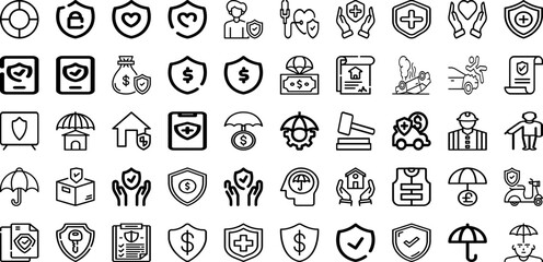 Set Of Insurance Icons Collection Isolated Silhouette Solid Icons Including Life, Business, Protect, Family, Health, Finance, Service Infographic Elements Logo Vector Illustration
