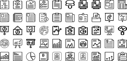 Set Of Report Icons Collection Isolated Silhouette Solid Icons Including Business, Finance, Report, Financial, Data, Concept, Analysis Infographic Elements Logo Vector Illustration