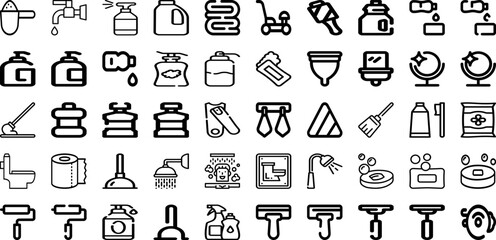 Set Of Cleaning Icons Collection Isolated Silhouette Solid Icons Including Wash, Work, Clean, Cleaner, Service, Hygiene, Household Infographic Elements Logo Vector Illustration