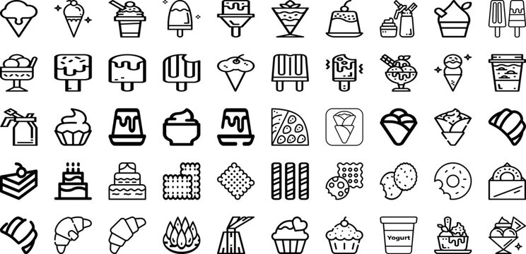 Set Of Dessert Icons Collection Isolated Silhouette Solid Icons Including Pastry, Dessert, Bakery, Delicious, Food, Sweet, Cake Infographic Elements Logo Vector Illustration
