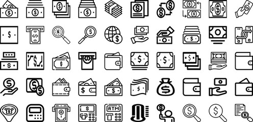 Obraz na płótnie Canvas Set Of Money Icons Collection Isolated Silhouette Solid Icons Including Payment, Finance, Business, Dollar, Cash, Money, Currency Infographic Elements Logo Vector Illustration