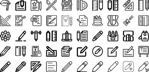 Set Of Pencil Icons Collection Isolated Silhouette Solid Icons Including Illustration, Drawing, Vector, Isolated, Pencil, School, Office Infographic Elements Logo Vector Illustration