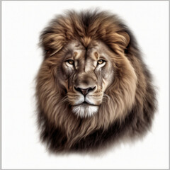 Obraz premium A close up of a lion's face on a white background Generative Ai