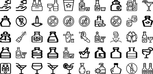 Set Of Alcohol Icons Collection Isolated Silhouette Solid Icons Including Alcohol, Bar, Glass, Alcoholic, Background, Drink, Beverage Infographic Elements Logo Vector Illustration