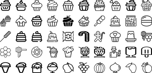 Set Of Dessert Icons Collection Isolated Silhouette Solid Icons Including Bakery, Pastry, Delicious, Sweet, Food, Cake, Dessert Infographic Elements Logo Vector Illustration