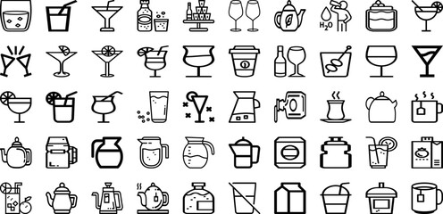 Set Of Drink Icons Collection Isolated Silhouette Solid Icons Including Drink, Beverage, Young, Glass, Happy, Woman, Lifestyle Infographic Elements Logo Vector Illustration