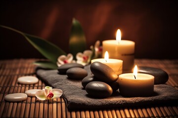 Spa composition with candles and zen stones AI Generative