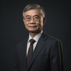An Asian senior man in a suit and tie posing for a picture Generative Ai