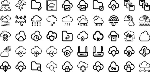 Set Of Cloud Icons Collection Isolated Silhouette Solid Icons Including Background, Vector, White, Cloud, Blue, Air, Sky Infographic Elements Logo Vector Illustration