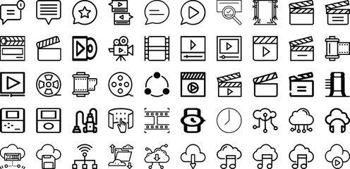 Set Of Multimedia Icons Collection Isolated Silhouette Solid Icons Including Film, Technology, Video, Media, Multimedia, Movie, Computer Infographic Elements Logo Vector Illustration