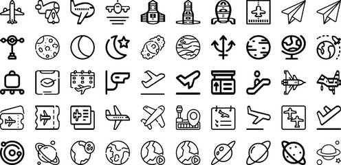 Set Of Plane Icons Collection Isolated Silhouette Solid Icons Including Plane, Airplane, Fly, Aircraft, Transport, Flight, Travel Infographic Elements Logo Vector Illustration