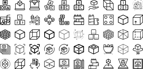 Set Of Cube Icons Collection Isolated Silhouette Solid Icons Including Block, Vector, Square, Illustration, 3D, Background, Cube Infographic Elements Logo Vector Illustration