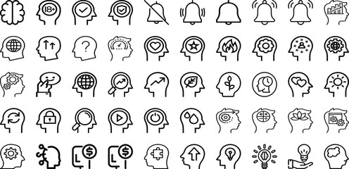 Set Of Mind Icons Collection Isolated Silhouette Solid Icons Including Head, People, Concept, Soul, Health, Meditation, Mind Infographic Elements Logo Vector Illustration