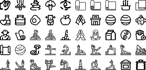Set Of Yoga Icons Collection Isolated Silhouette Solid Icons Including Meditation, Exercise, Pose, Relaxation, Health, Woman, Yoga Infographic Elements Logo Vector Illustration