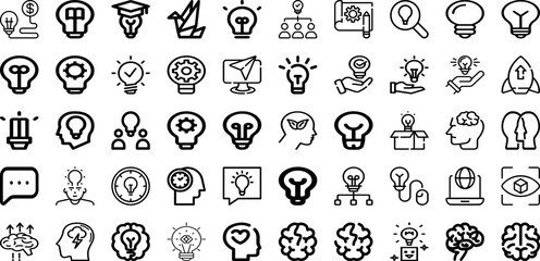 Set Of Idea Icons Collection Isolated Silhouette Solid Icons Including Business, Idea, Lightbulb, Creative, Concept, Inspiration, Bulb Infographic Elements Logo Vector Illustration