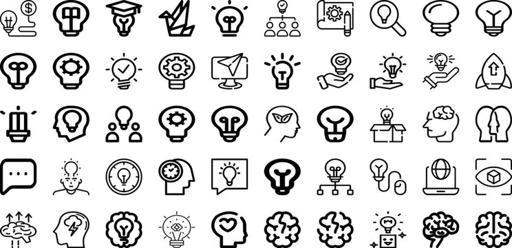 Set Of Idea Icons Collection Isolated Silhouette Solid Icons Including Business, Idea, Lightbulb, Creative, Concept, Inspiration, Bulb Infographic Elements Logo Vector Illustration