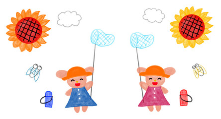 うさぎさんの夏休みの日記帳(虫捕り)