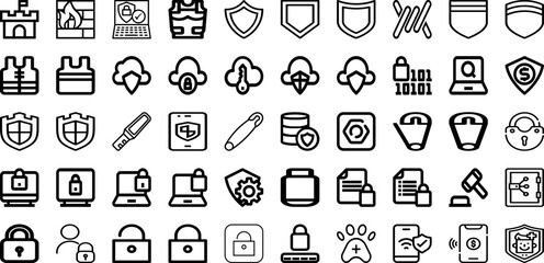 Set Of Safe Icons Collection Isolated Silhouette Solid Icons Including Protection, Safety, Safe, Secure, Security, Symbol, Lock Infographic Elements Logo Vector Illustration