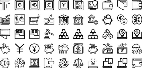 Set Of Bank Icons Collection Isolated Silhouette Solid Icons Including Money, Financial, Concept, Banking, Business, Bank, Finance Infographic Elements Logo Vector Illustration