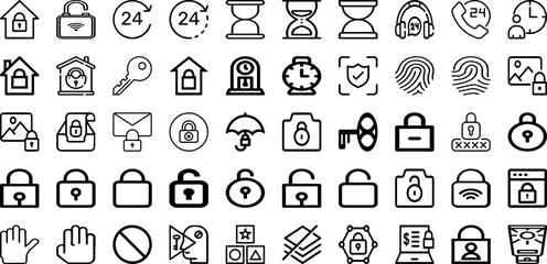 Fototapeta na wymiar Set Of Lock Icons Collection Isolated Silhouette Solid Icons Including Protection, Icon, Vector, Safe, Lock, Privacy, Safety Infographic Elements Logo Vector Illustration