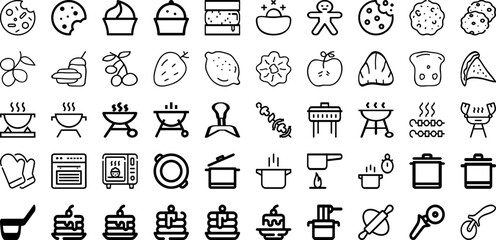 Set Of Cook Icons Collection Isolated Silhouette Solid Icons Including Restaurant, Chef, Cook, Cooking, Food, Kitchen, Culinary Infographic Elements Logo Vector Illustration