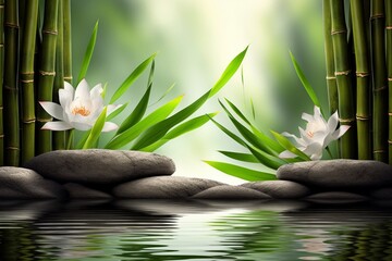 Obraz na płótnie Canvas lotus flower with zen stones and bamboo AI Generative