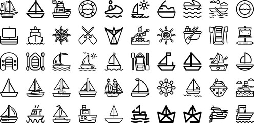 Set Of Boat Icons Collection Isolated Silhouette Solid Icons Including Boat, Water, Summer, Ocean, Yacht, Travel, Sea Infographic Elements Logo Vector Illustration