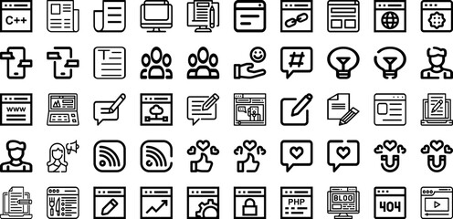 Set Of Blog Icons Collection Isolated Silhouette Solid Icons Including Blog, Internet, Web, Social, Business, Online, Blogging Infographic Elements Logo Vector Illustration