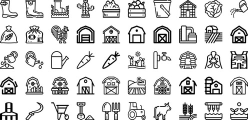 Set Of Farm Icons Collection Isolated Silhouette Solid Icons Including Nature, Illustration, Field, Rural, Landscape, Farm, Agriculture Infographic Elements Logo Vector Illustration