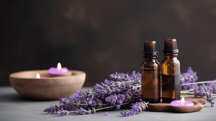 Fototapeta na wymiar Spa composition with essential oil and lavender AI Generative