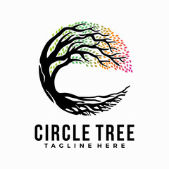 circle tree with colorful leaves vector template