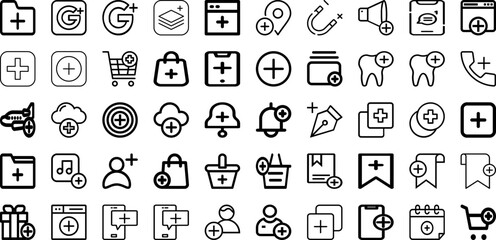 Set Of Plus Icons Collection Isolated Silhouette Solid Icons Including Illustration, Vector, Cross, Icon, Plus, Symbol, Sign Infographic Elements Logo Vector Illustration