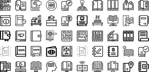 Set Of Book Icons Collection Isolated Silhouette Solid Icons Including Vector, Book, Isolated, Illustration, Library, Design, Education Infographic Elements Logo Vector Illustration