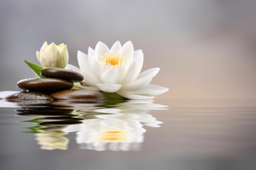 Obraz na płótnie Canvas white lotus flower with reflection on the water AI Generative