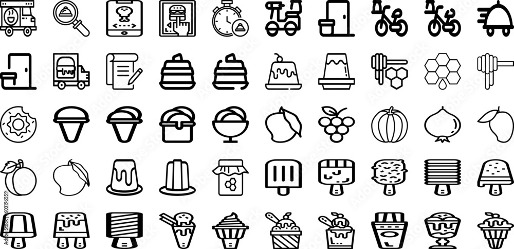 Wall mural Set Of Food Icons Collection Isolated Silhouette Solid Icons Including Restaurant, Healthy, Menu, Vegetable, Food, Vector, Icon Infographic Elements Logo Vector Illustration