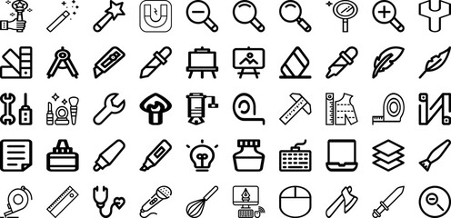 Set Of Tool Icons Collection Isolated Silhouette Solid Icons Including Equipment, Hammer, Work, Wrench, Tool, Spanner, Vector Infographic Elements Logo Vector Illustration